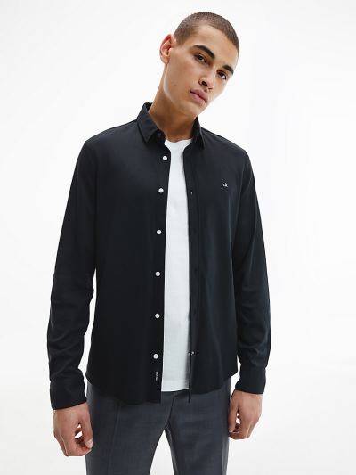 Calvin Klein Ruhák HU842809 | Calvin Klein Slim Jersey Férfi Ing Fekete
